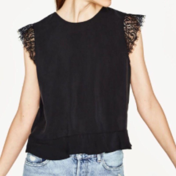 Zara Lace Shoulder Peplum Top - Picture 1 of 5